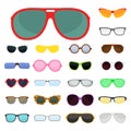 Fashion set sunglasses accessory sun spectacles plastic frame modern eyeglasses vector illustration. Royalty Free Stock Photo