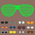 Fashion set sunglasses accessory sun spectacles plastic frame modern eyeglasses vector illustration. Royalty Free Stock Photo