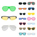 Fashion set sunglasses accessory sun spectacles plastic frame modern eyeglasses vector illustration. Royalty Free Stock Photo