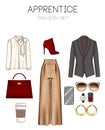 Fashion set of woman's clothes, accessories, and shoes clip art collection