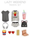 Fashion set of woman's clothes, accessories, and shoes clip art collection