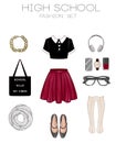 Fashion set of woman's clothes, accessories, and shoes clip art collection