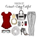 Fashion set of woman's clothes, accessories, and shoes Clip Art set