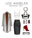 Fashion set of woman's clothes, accessories, and shoes Clip Art set