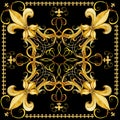 Fashion shawl design. Silk scarf with golden jewelry lace.