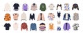 Fashion shirts, tshirts, cardigans, blouses set. Modern top apparel, clothes. Sweatshirts, jumpers, knitted sweaters, bodies and