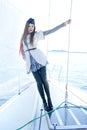 Fashion shoot of a young woman in a sailor costume Royalty Free Stock Photo