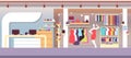 Fashion shop. Boutique fashion store with female clothes and women bags. Shopping mall vector interior