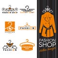 Fashion shop logo - orange shirts and Clothes hanger logo vector set design Royalty Free Stock Photo