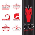 Fashion shop logo - Red clothes hanger logo sign vector set design Royalty Free Stock Photo