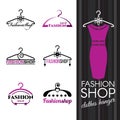 Fashion shop logo - Violet Clothes hanger vector set design