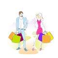 Fashion shopping couple with bags man and woman