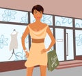 Fashion shopping girl near shop Royalty Free Stock Photo