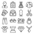 Fashion and Shopping Icons Set. Line Style Vector Royalty Free Stock Photo
