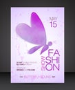 Fashion show flyer with purple watercolor silhouette of beautiful butterfly