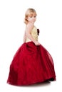 Fashion show little girl red in gown isolated