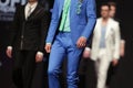 Fashion show runway beautiful blue suit Royalty Free Stock Photo