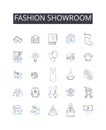 Fashion showroom line icons collection. Beauty salon, Art gallery, Music room, Food court, Movie theater, Fashion Royalty Free Stock Photo