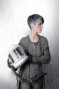 Fashion silver woman spaceship astronaut helmet Royalty Free Stock Photo