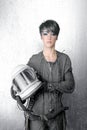 Fashion silver woman spaceship astronaut helmet Royalty Free Stock Photo