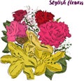 Fashion sketch of fabulous narcissus and roses vector