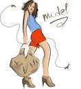 Fast fashion sketch of girl with bag