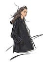 Fashion sketch girl wearing stylish designer jacket