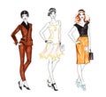 Fashion Sketch of Three Beautiful Woman Royalty Free Stock Photo