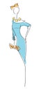 Fashion sketch woman model in glamour blue dress Royalty Free Stock Photo