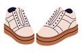 Fashion sneakers pair. Gumshoes with chunky sole. Stylish shoes in sport style. Modern footwear, boots for walking