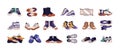 Fashion sneakers set. Different trainers shoes in sport style. Male, female and unisex footwear for gym. Casual Royalty Free Stock Photo