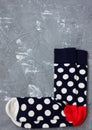 Fashion socks on gray background