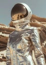 Fashion Space-themed look. Metallic and shiny materials imitate space suits or the atmosphere of other planets. Royalty Free Stock Photo