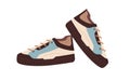 Fashion sport shoes, footwear pair. Comfortable modern sneakers model. Comfy foot wear. Trendy stylish trainers, laced