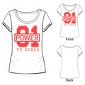 Fashion sport t shirt print for girls with lettering 01 power to girls. Can be used as design for school or college uniform, cheer