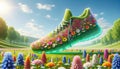 Fashion Sportive Concept of Whimsical Sneakers in Floral Cloudscape