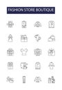 Fashion store boutique line vector icons and signs. boutique, shop, retail, fashion, clothing, clothes, business