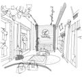 Fashion store hand drawn sketch interior design