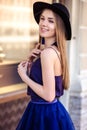 Fashion street photo session of stylish young lady Royalty Free Stock Photo