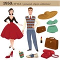 1950 fashion style man and woman personal objects Royalty Free Stock Photo