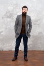 Fashion style and trend. Fashionable look of busy man. Menswear concept. Elegant and stylish hipster. Bearded man in Royalty Free Stock Photo