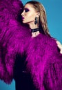 Fashion stylish swag model in fur coat Royalty Free Stock Photo