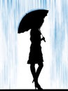 Fashion stylish woman with umbrella. Fashion girl with blonde hair. Sketch. Fashion model with umbrella. Royalty Free Stock Photo