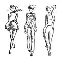Fashion suit illustration .Fashion girl walk