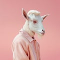 Fashion summer goat in shirt, pink monochrome color