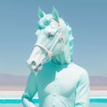 Fashion summer horse in shirt, mint blue monochrome color