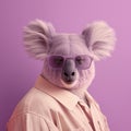 Fashion summer koala in shirt, lilac monochrome color