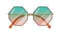 Fashion sunglasses with gradient lenses. Stylish octagon sun glasses with thin rim. Summer eyewear of angled geometric