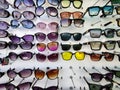 Fashion sunglasses for sale on display Royalty Free Stock Photo