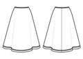 Fashion technical drawing of flared skirt whith tape around the ebge